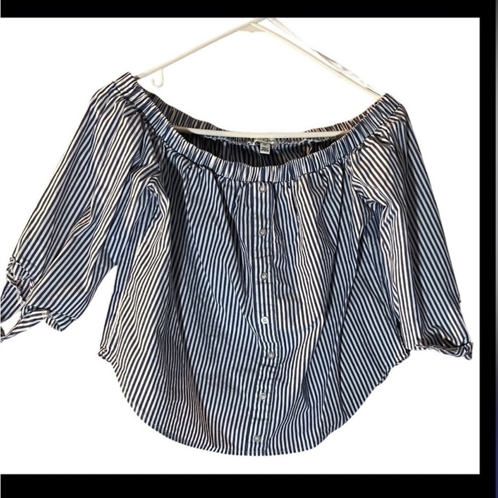 Navy Striped Off-Shoulder Blouse